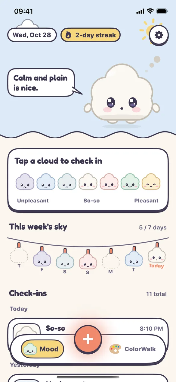 Home screen with today’s cloud